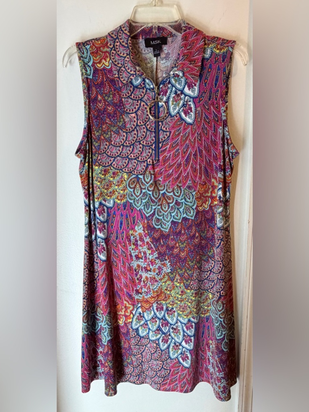 MSK Pink Multi-Print Sleeveless Zip-Front Midi Dress